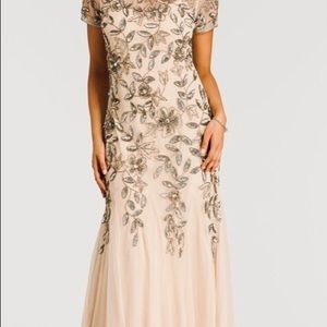 [2] Adrianna Papell Hand beaded floral godet gown